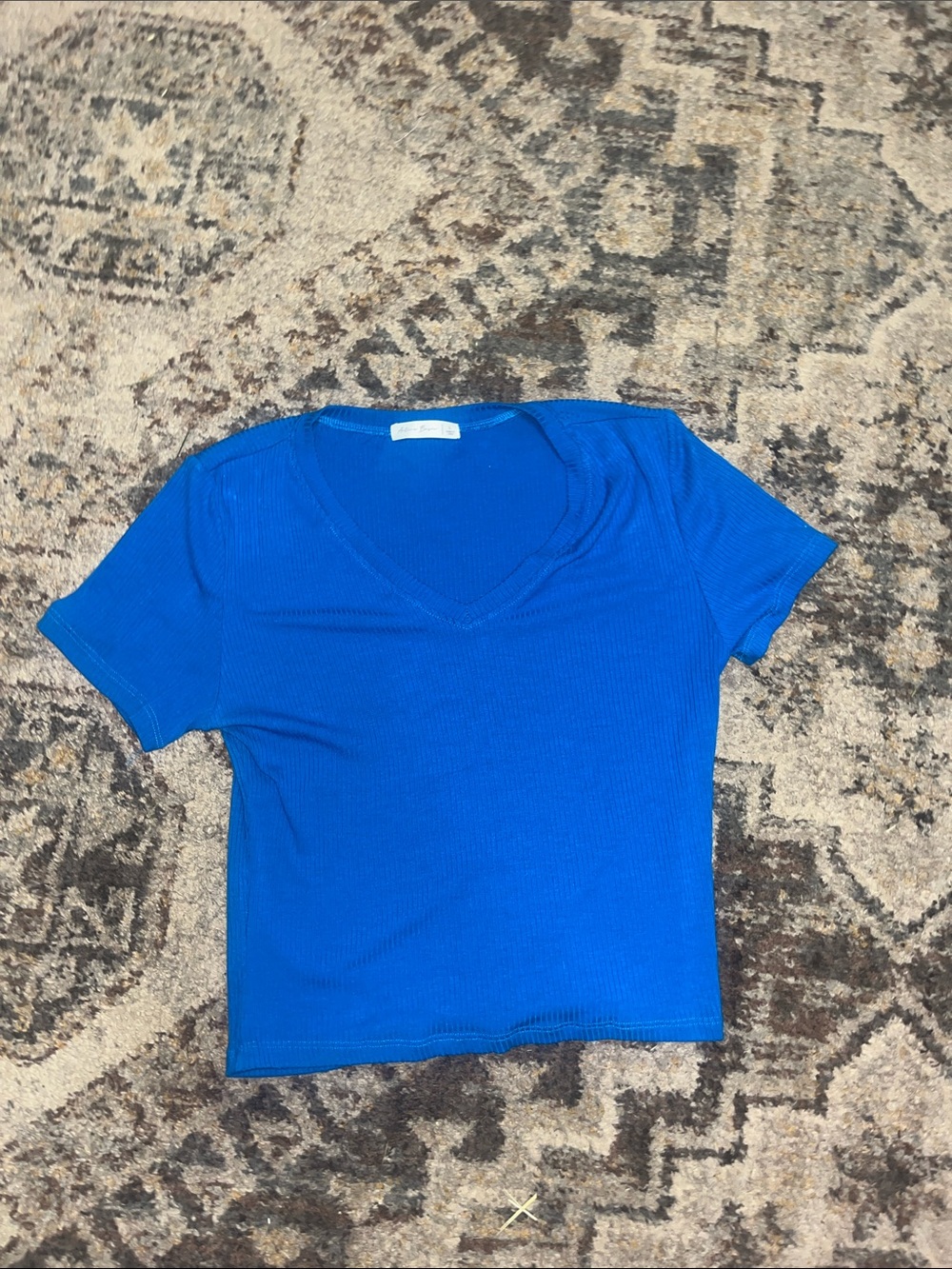 Active Basic V-Neck Ribbed Crop Top - Royal Blue